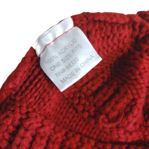CC Brand Cardinal Red Chunky Cable Knit Skully Beanie Hat - Picture 7 of 9